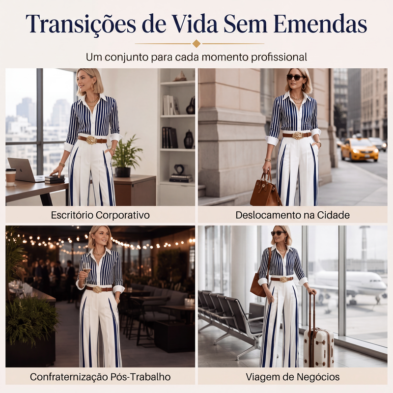 Celeste | Casual Striped Shirt and Wide-Leg Trousers Set