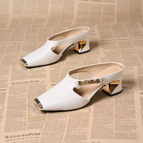 Celia | Square Toe Block Heel Mule Sandals