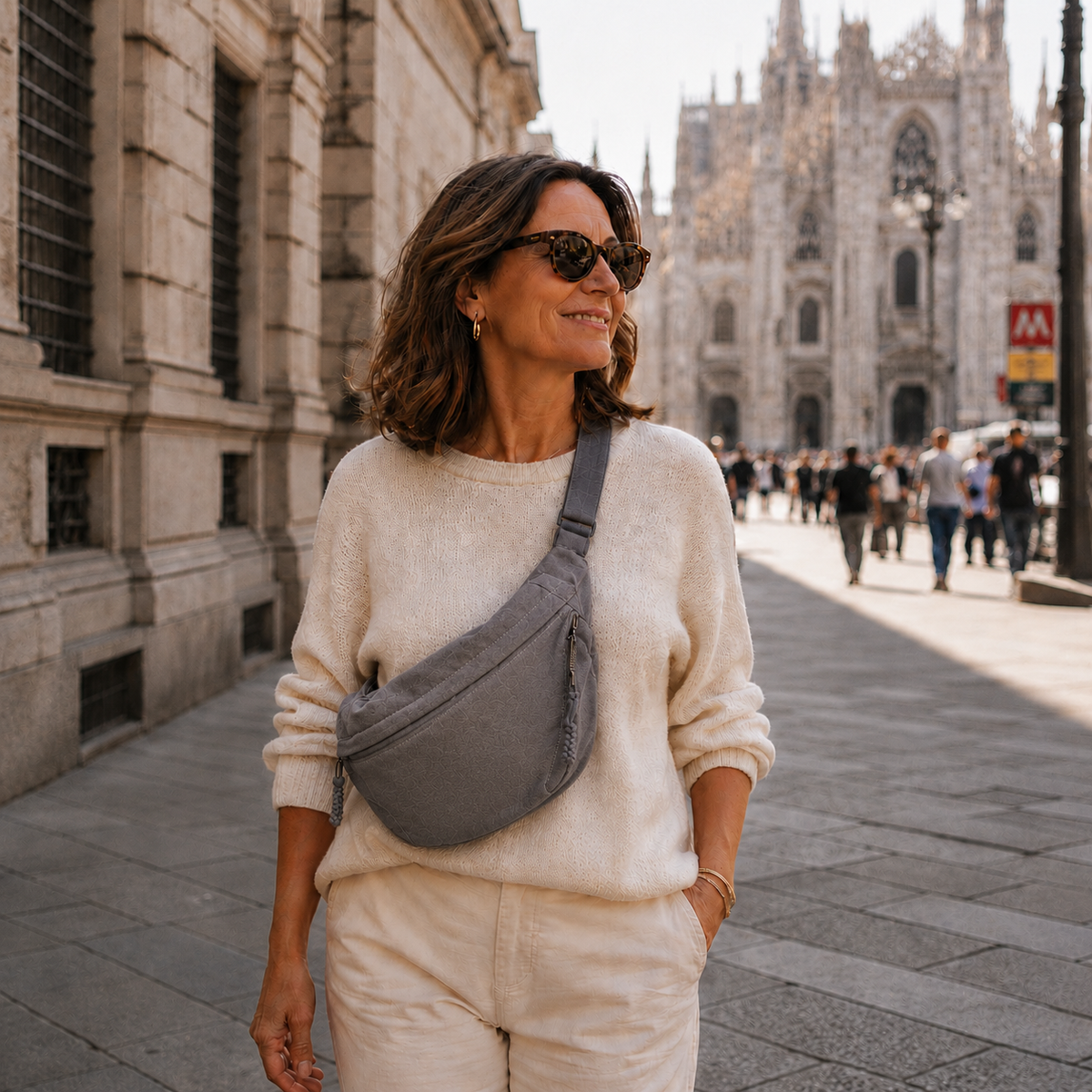 Chiara | Grey Nylon Shoulder Bag