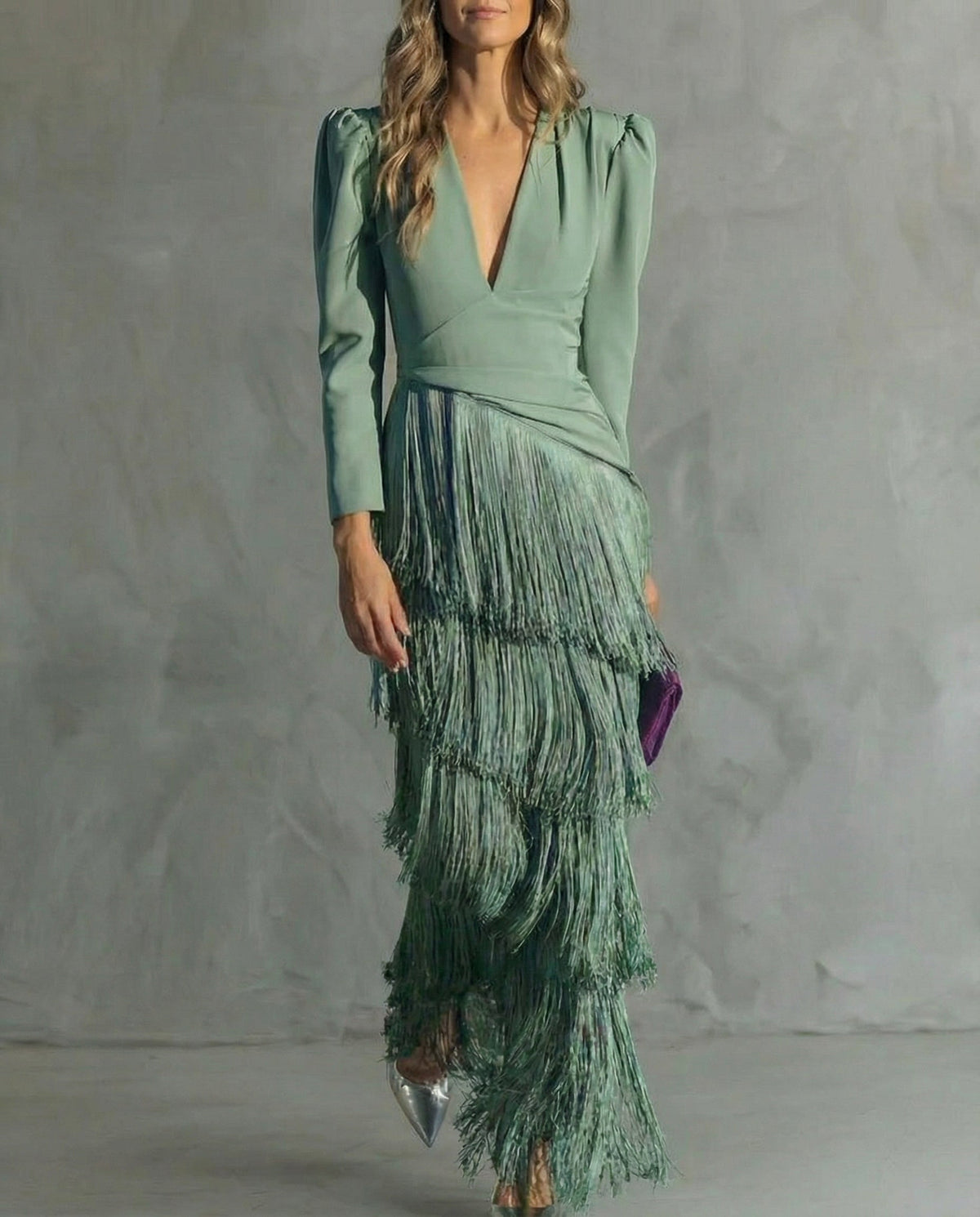 Chiara | Long-Sleeve Fringed Midi Dress