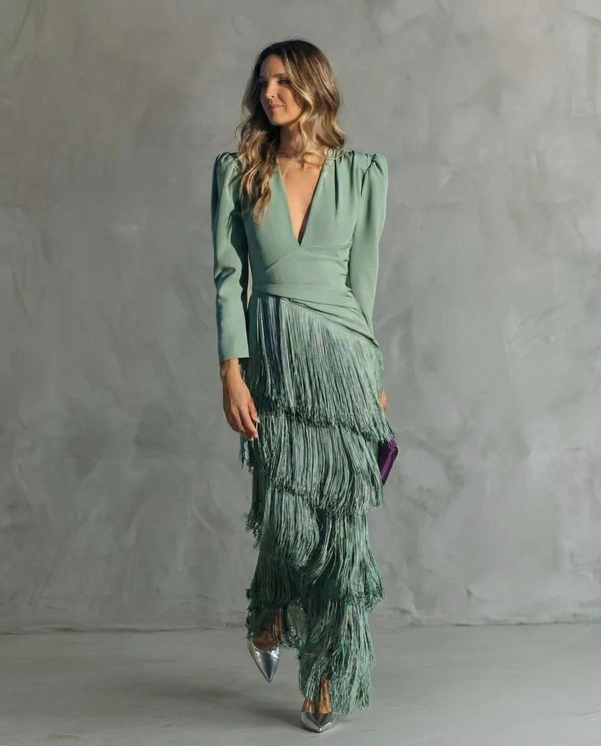 Chiara | Long-Sleeve Fringed Midi Dress