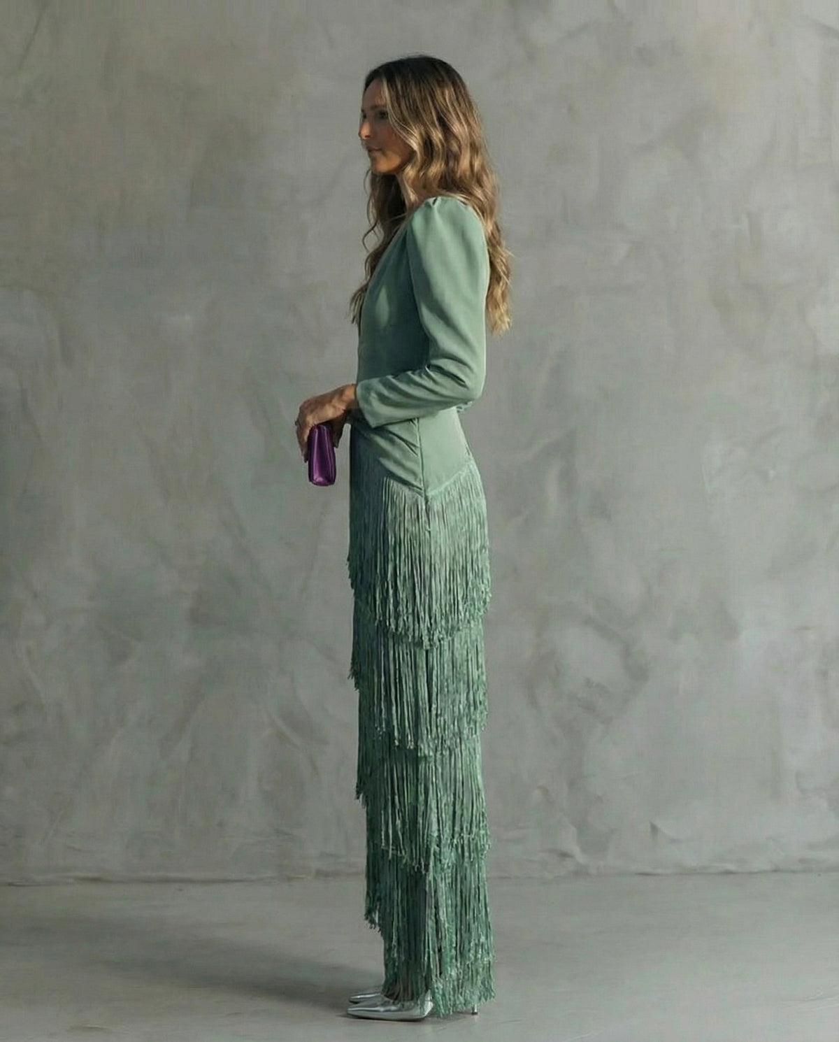 Chiara | Long-Sleeve Fringed Midi Dress