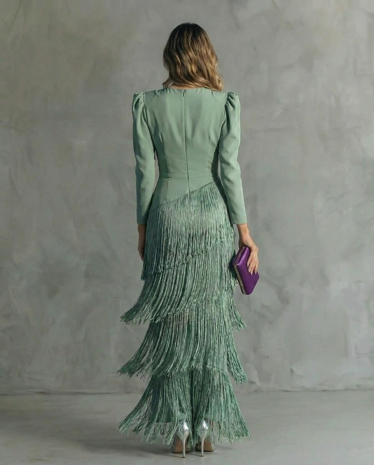 Chiara | Long-Sleeve Fringed Midi Dress