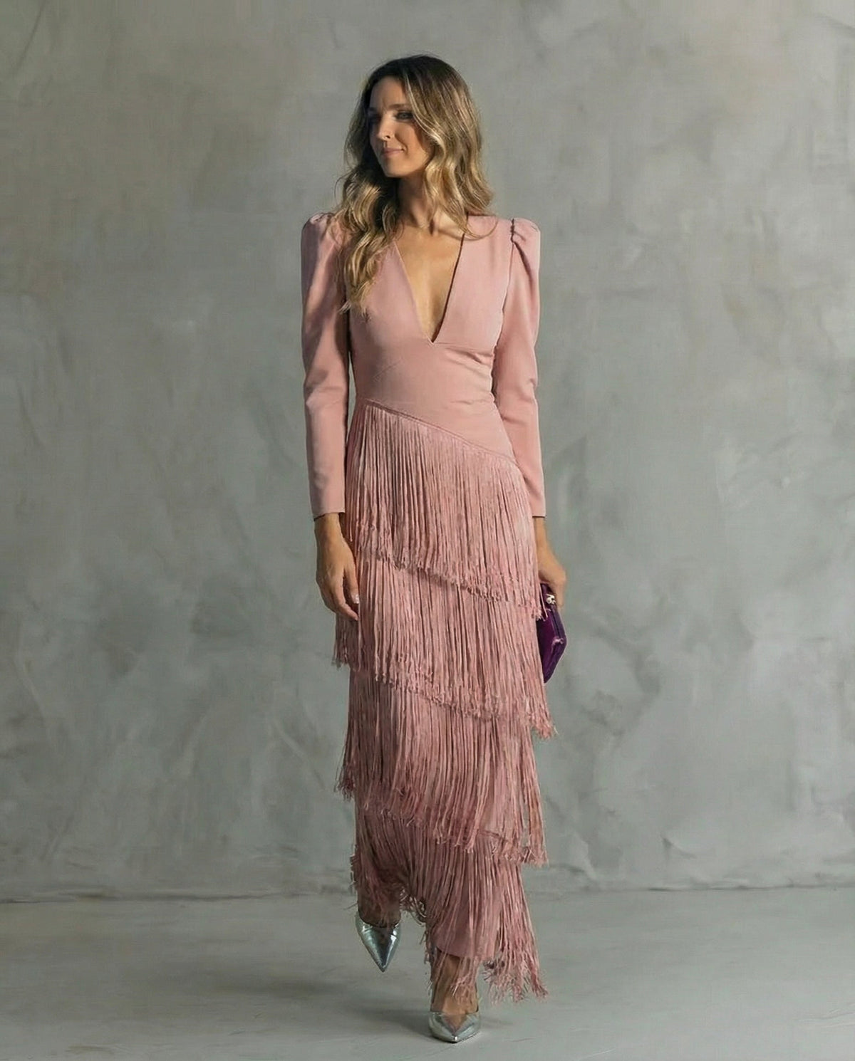 Chiara | Long-Sleeve Fringed Midi Dress