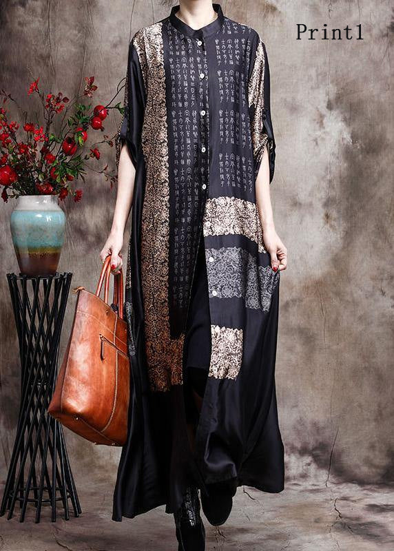 Comfy Italian Black Print Long Silk Dress Cardigan | Stock
