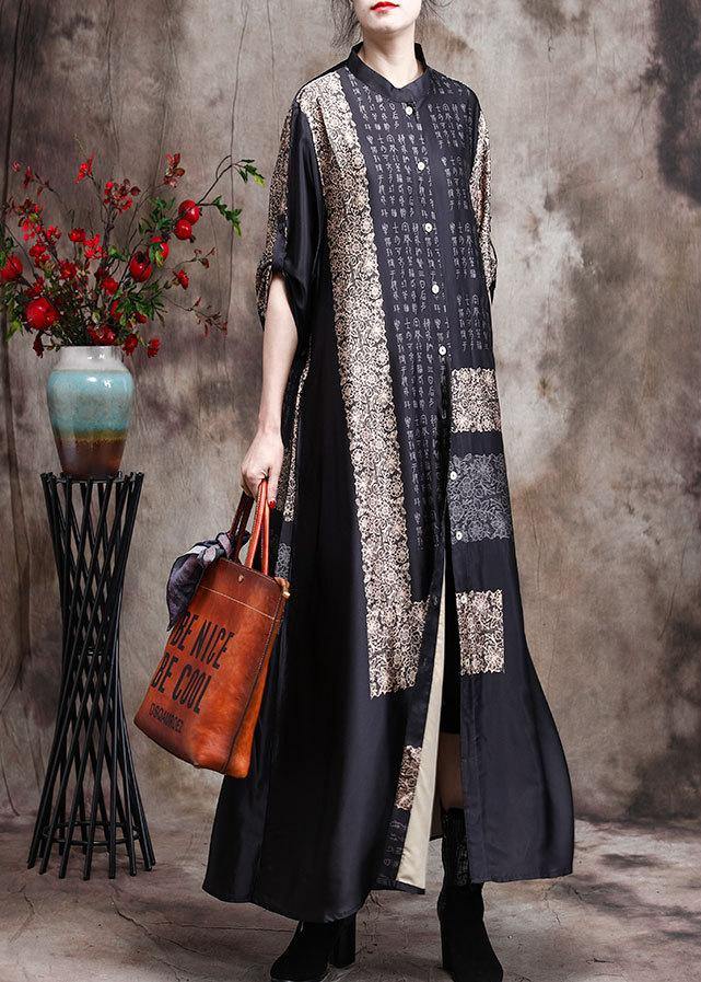 Comfy Italian Black Print Long Silk Dress Cardigan | Stock