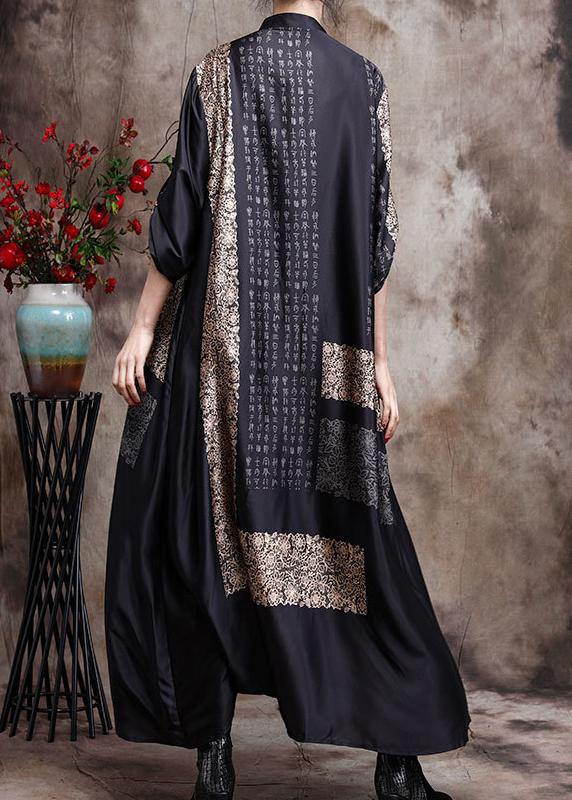 Comfy Italian Black Print Long Silk Dress Cardigan | Stock
