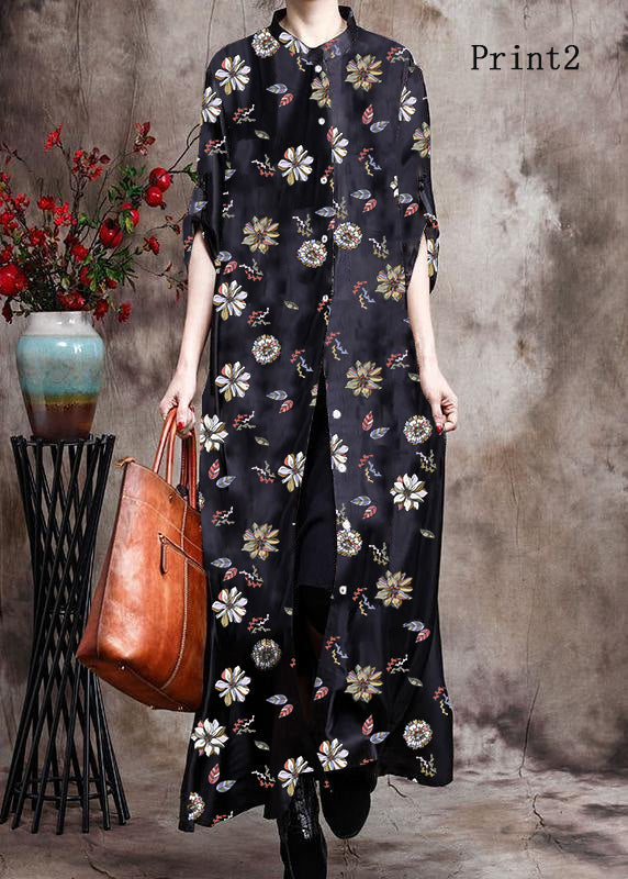Comfy Italian Black Print Long Silk Dress Cardigan | Stock