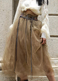 Comfy | Khaki Tie Waist Patchwork Tulle Skirt Summer