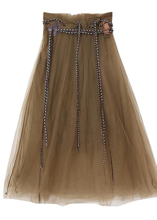 Comfy | Khaki Tie Waist Patchwork Tulle Skirt Summer