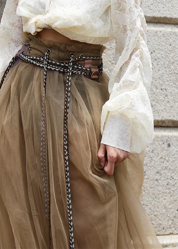 Comfy | Khaki Tie Waist Patchwork Tulle Skirt Summer