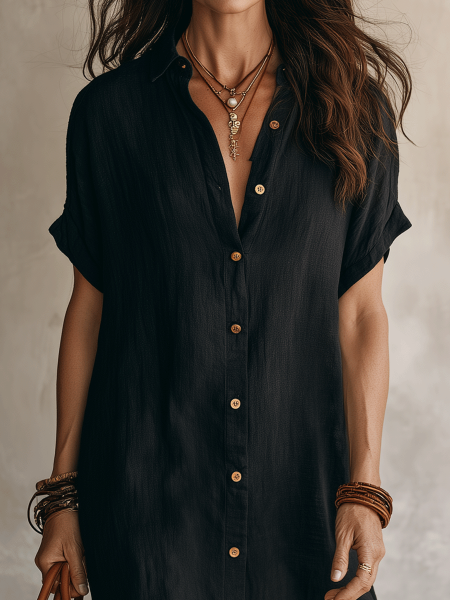 Céleste | Linen and Cotton Button-Through Midi Shirt Dress