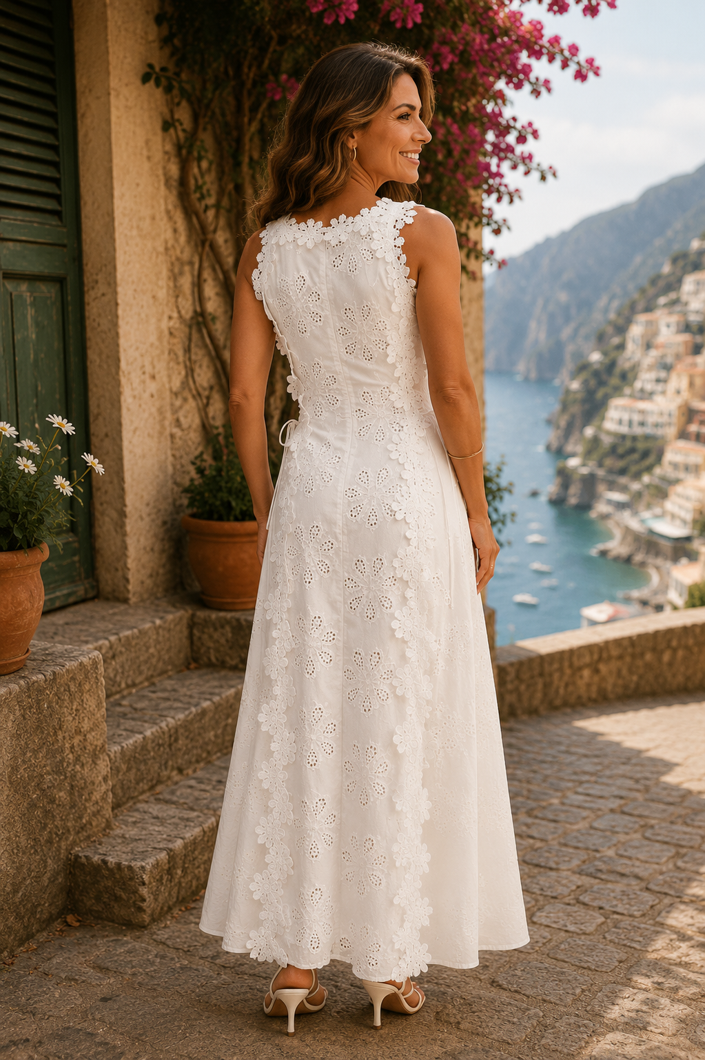 Della | Embroidered Cotton Maxi Dress with Lace