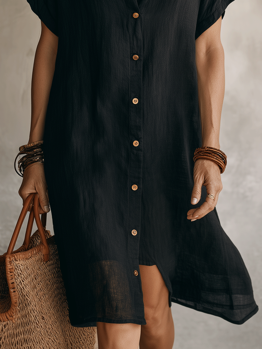 Céleste | Linen and Cotton Button-Through Midi Shirt Dress