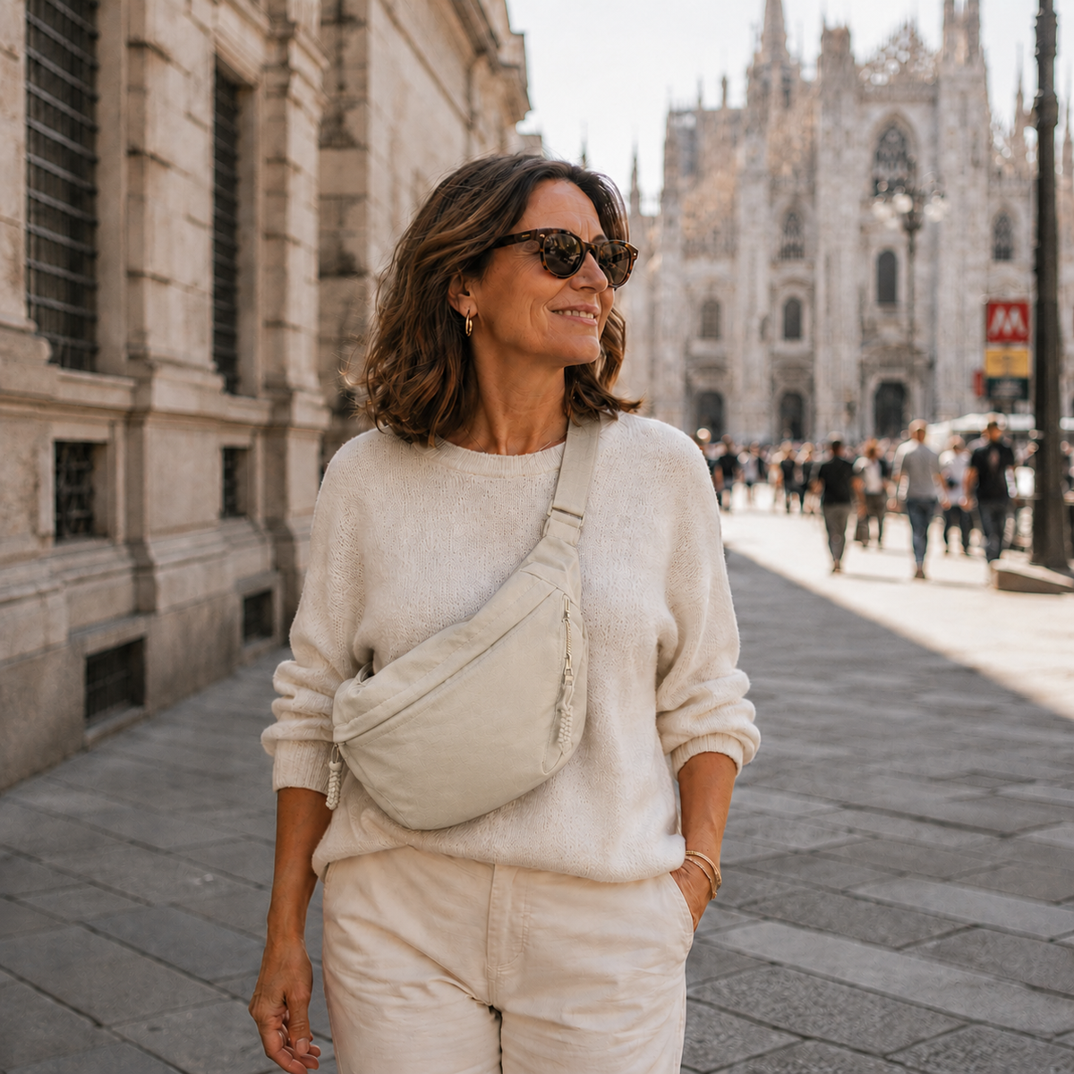 Elena | Beige Nylon Shoulder Bag
