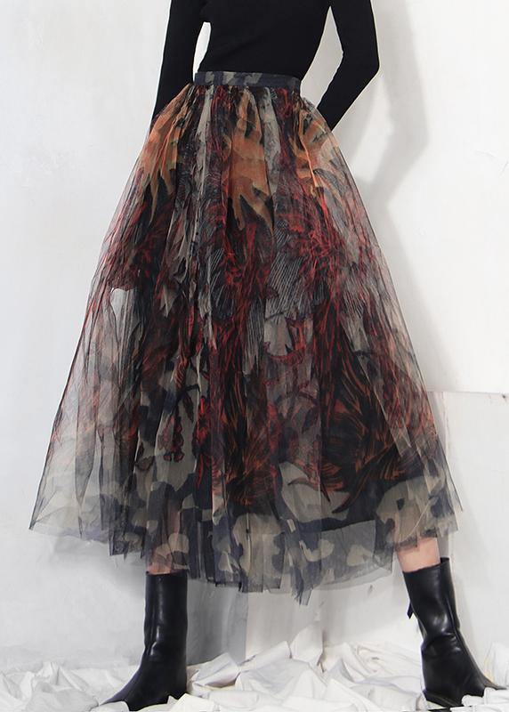 Fine | Black Print Lace a Line Tulle Skirts Summer