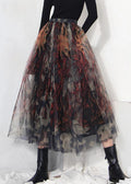 Fine | Black Print Lace a Line Tulle Skirts Summer
