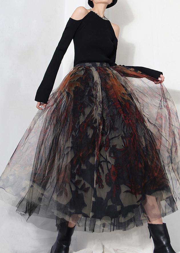 Fine | Black Print Lace a Line Tulle Skirts Summer