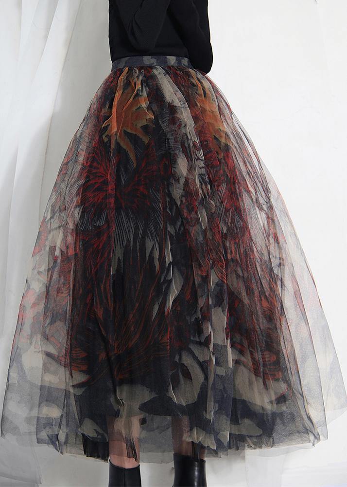 Fine | Black Print Lace a Line Tulle Skirts Summer
