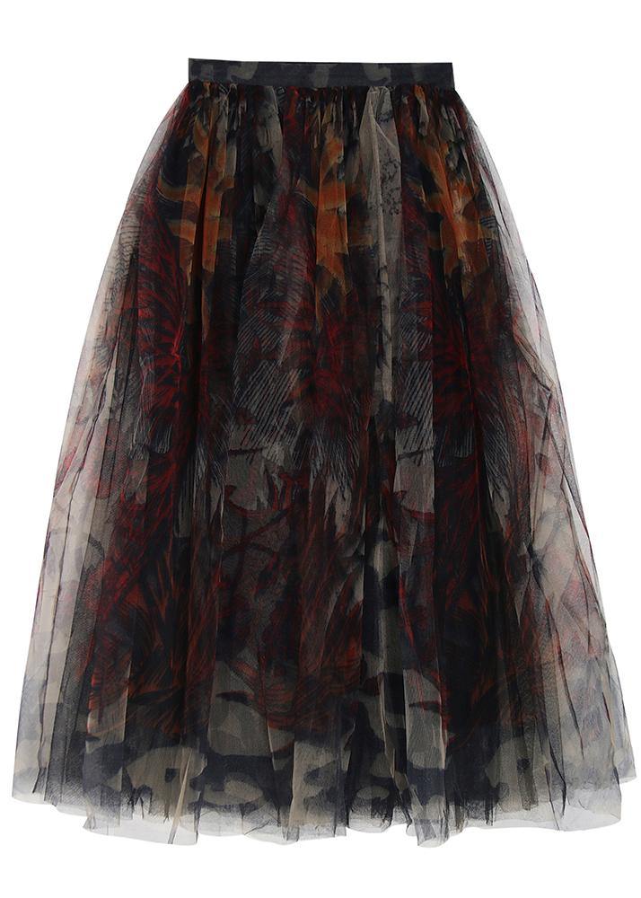 Fine | Black Print Lace a Line Tulle Skirts Summer
