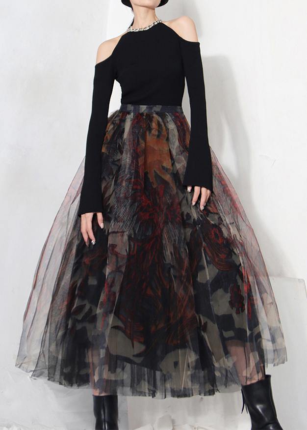 Fine | Black Print Lace a Line Tulle Skirts Summer