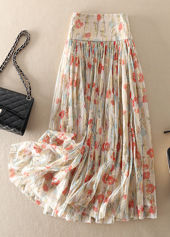 Fitted | Zip Up Print Wrinkled Tulle Skirt Spring