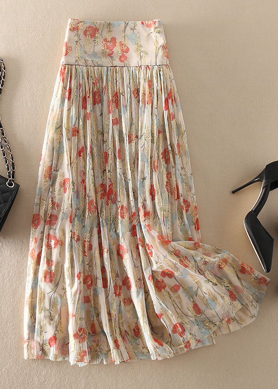 Fitted | Zip Up Print Wrinkled Tulle Skirt Spring