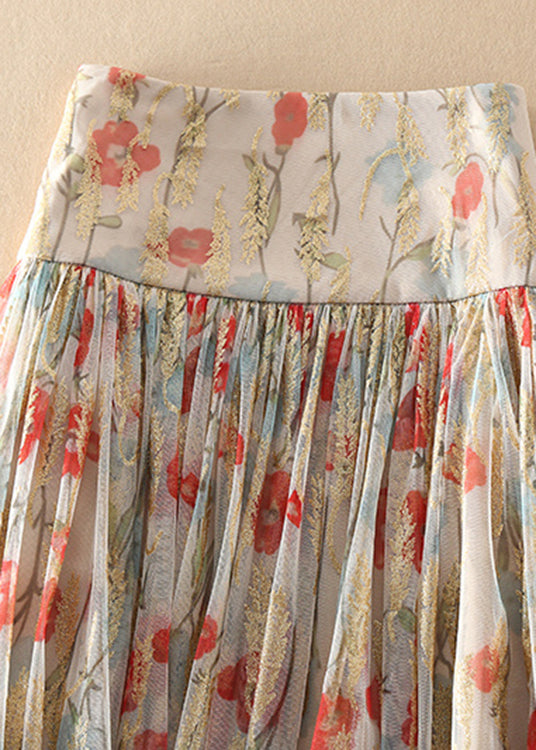 Fitted | Zip Up Print Wrinkled Tulle Skirt Spring