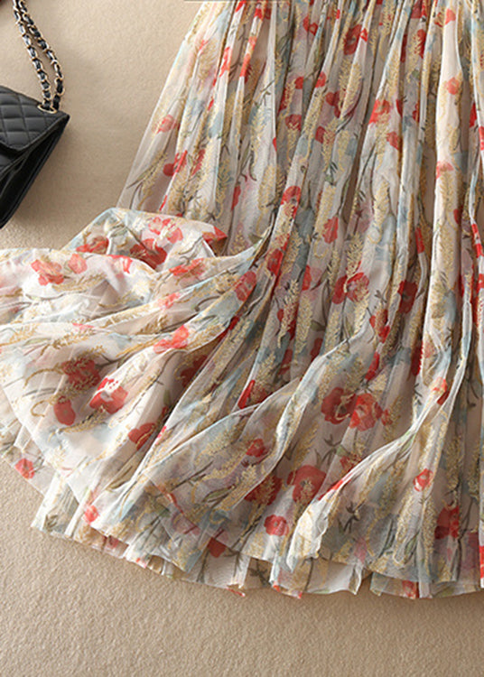 Fitted | Zip Up Print Wrinkled Tulle Skirt Spring