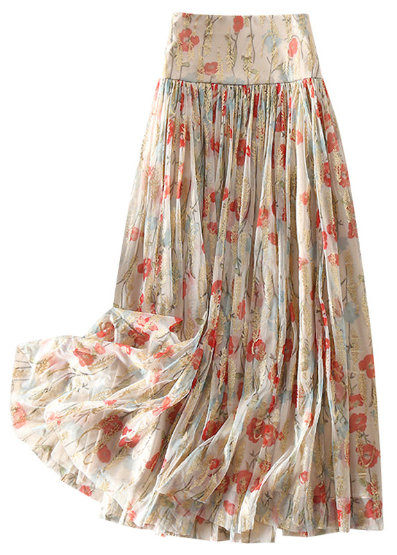 Fitted | Zip Up Print Wrinkled Tulle Skirt Spring