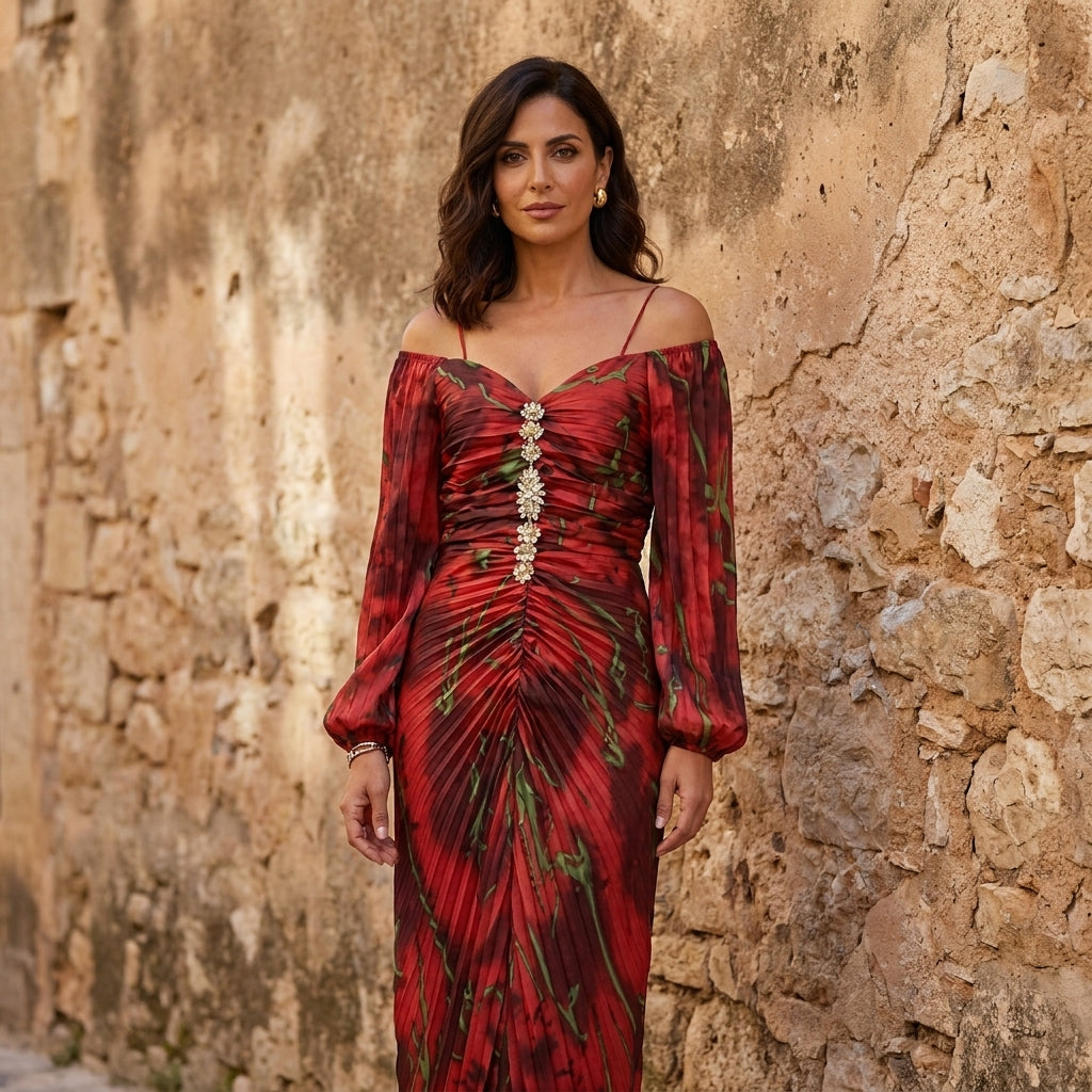 Gregoria | Floral Maxi Dress with Plunging Neckline