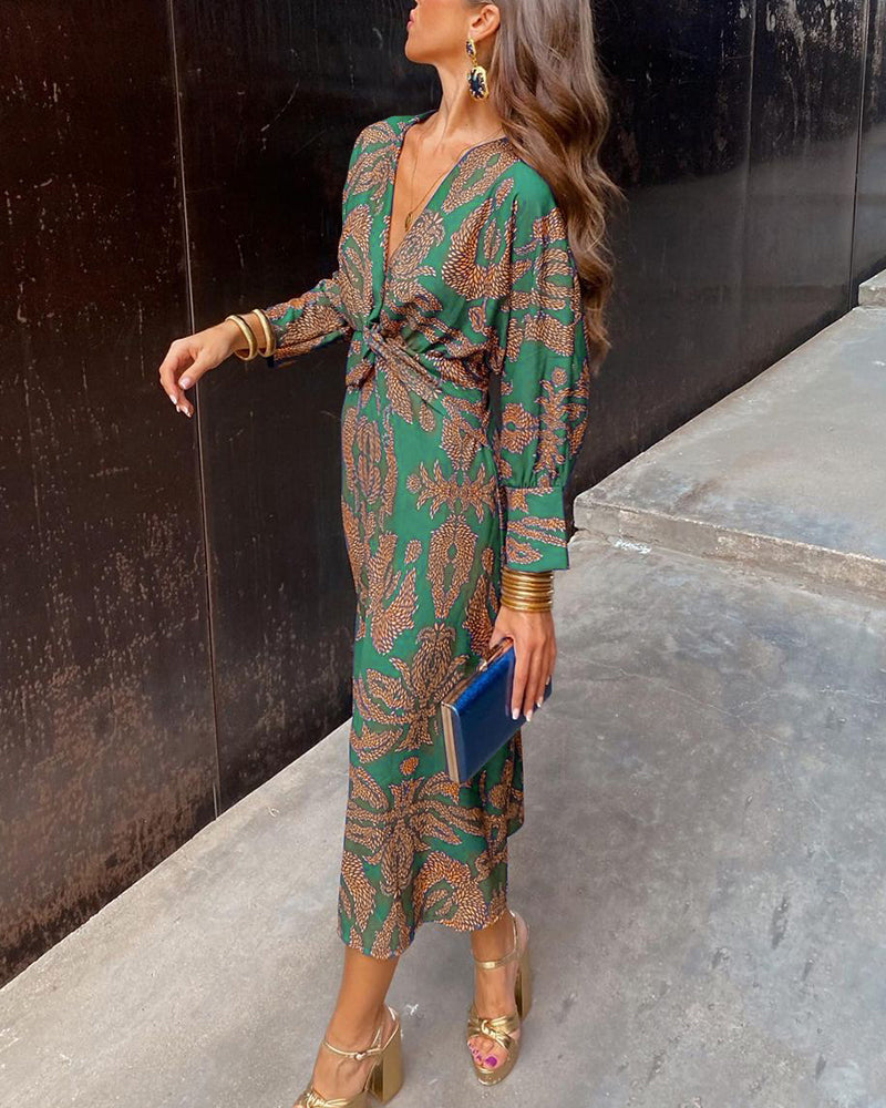 Isadora | Long-Sleeve Printed Midi Dress