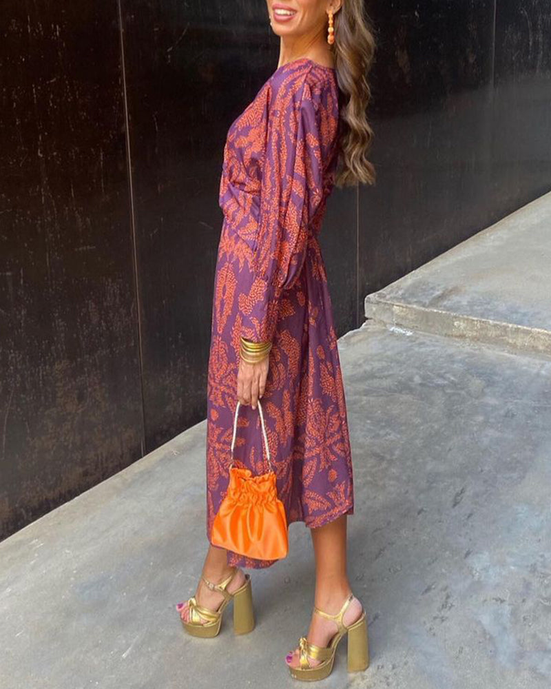 Isadora | Long-Sleeve Printed Midi Dress