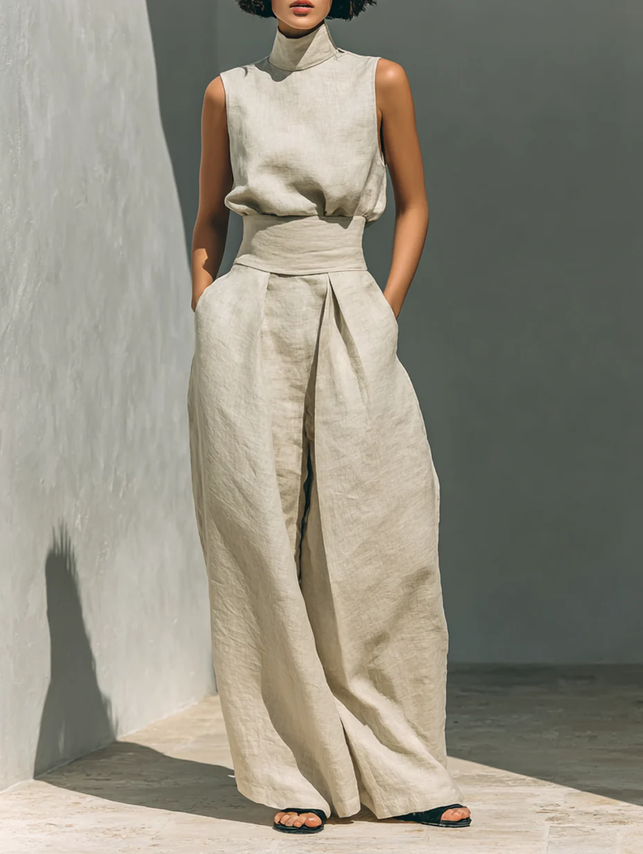 Lana | Linen Blend Sleeveless Top and Wide-Leg Trouser Set