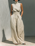Lana | Linen Blend Sleeveless Top and Wide-Leg Trouser Set