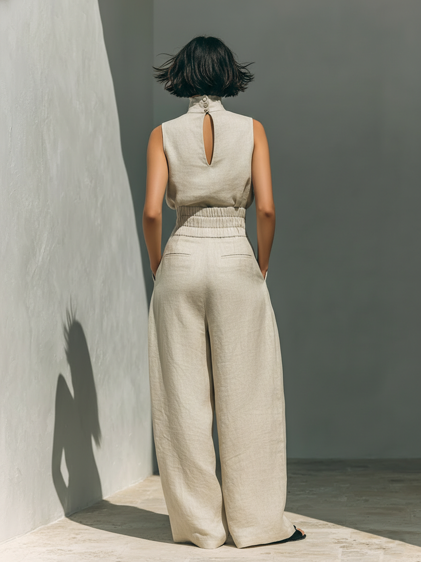 Lana | Linen Blend Sleeveless Top and Wide-Leg Trouser Set