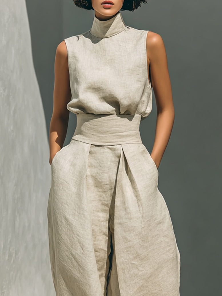Lana | Linen Blend Sleeveless Top and Wide-Leg Trouser Set
