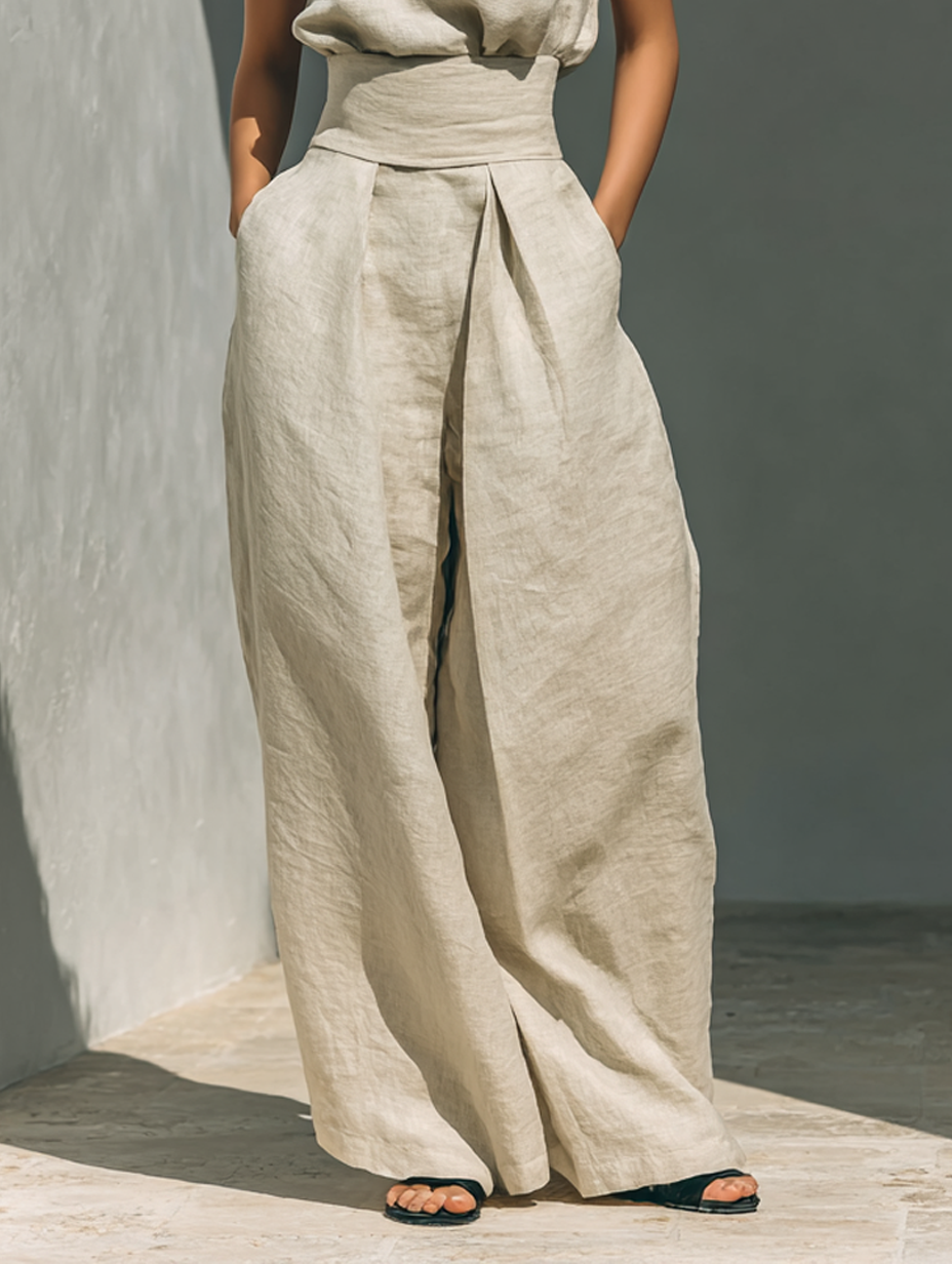 Lana | Linen Blend Sleeveless Top and Wide-Leg Trouser Set