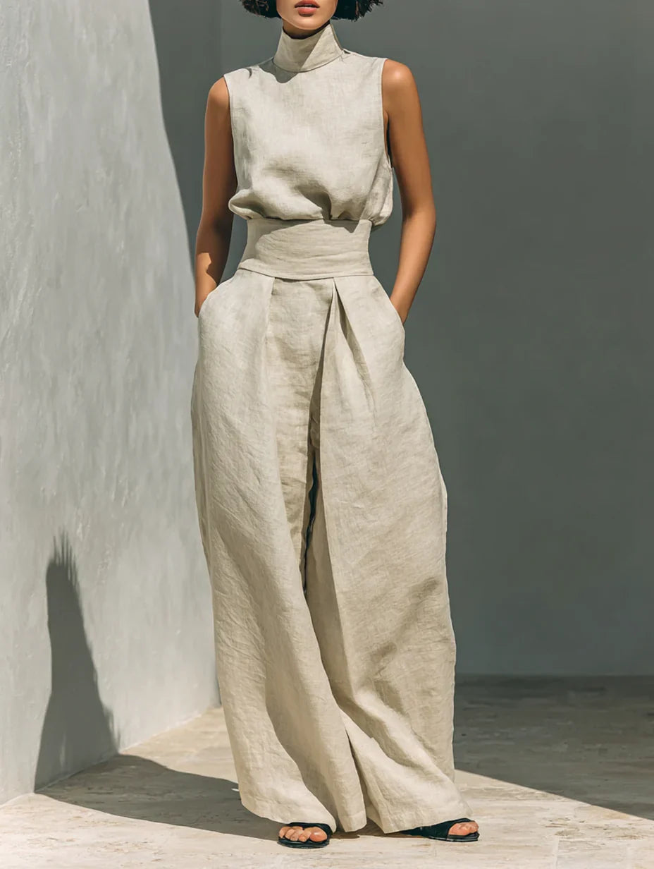 Lana | Linen Blend Sleeveless Top and Wide-Leg Trouser Set