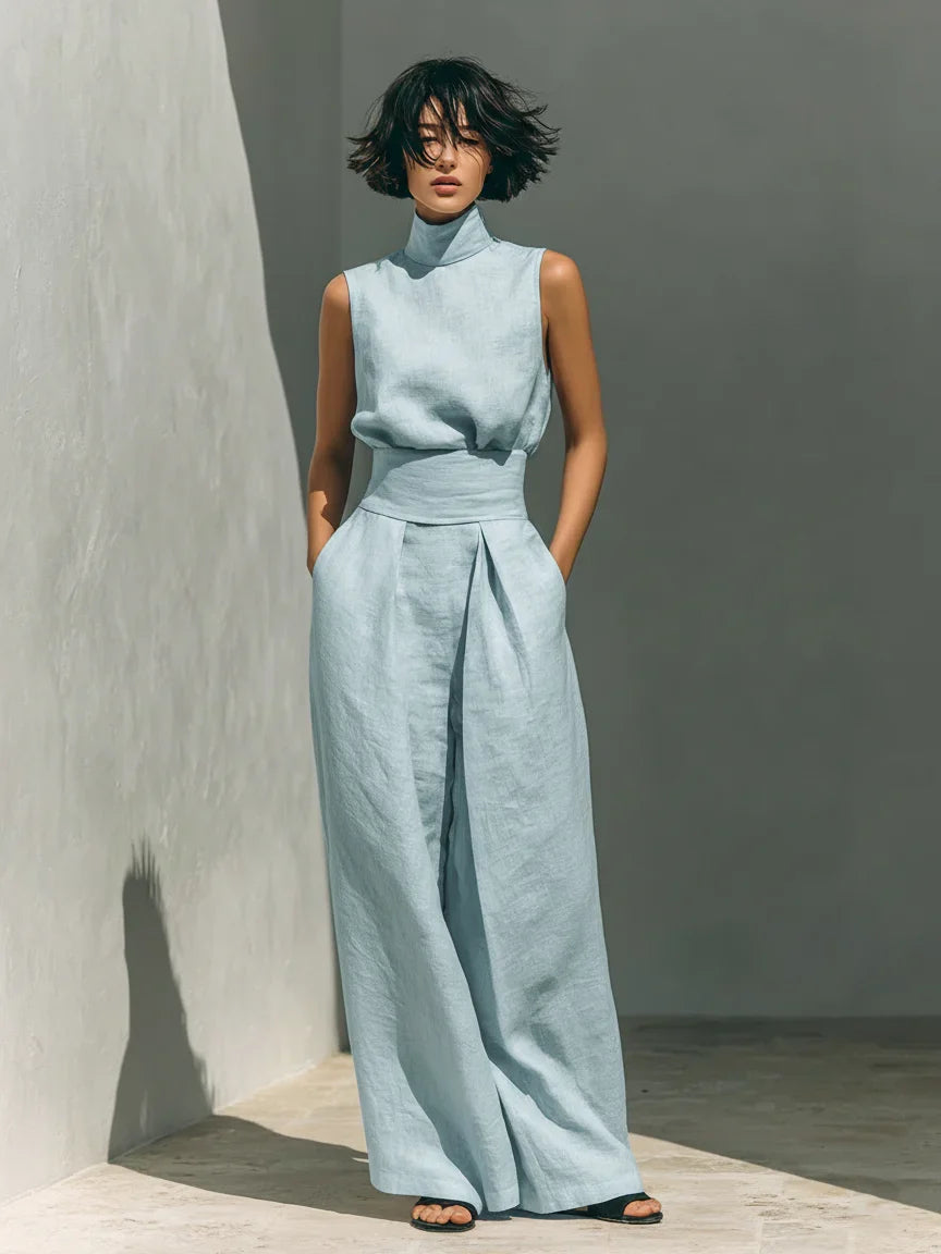 Lana | Linen Blend Sleeveless Top and Wide-Leg Trouser Set