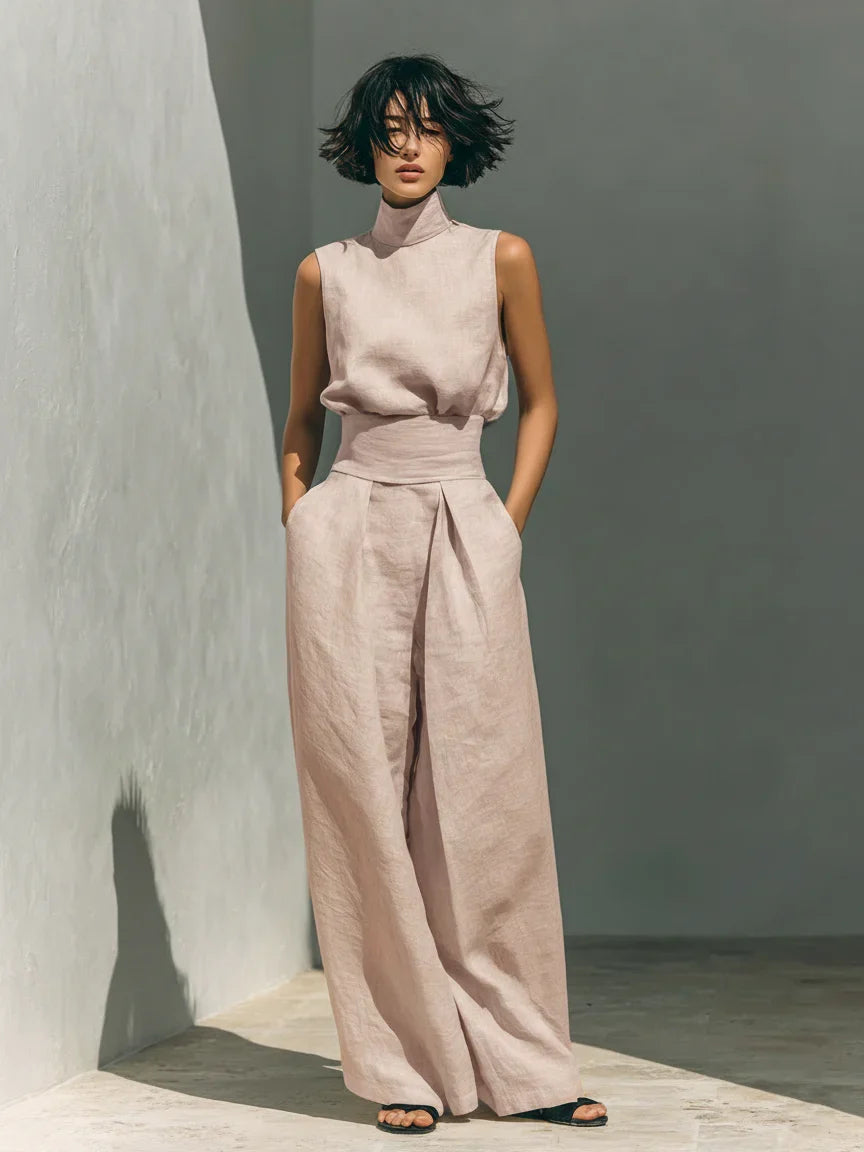 Lana | Linen Blend Sleeveless Top and Wide-Leg Trouser Set