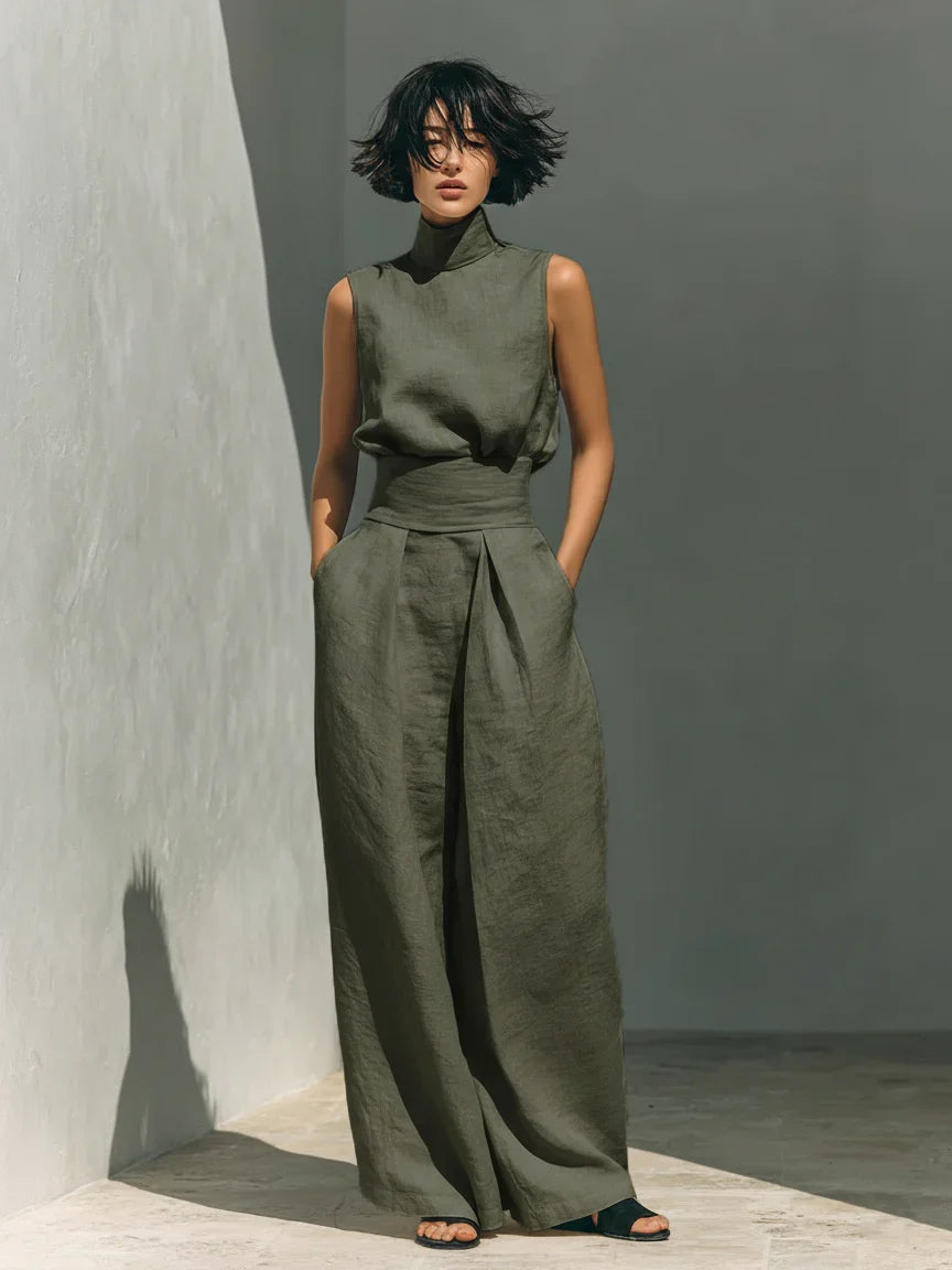 Lana | Linen Blend Sleeveless Top and Wide-Leg Trouser Set