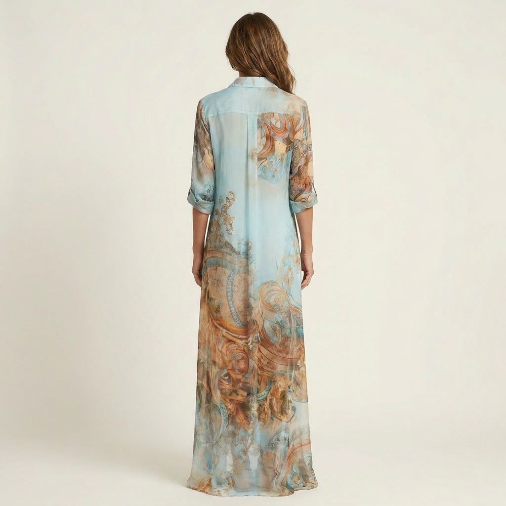 Lanie | Baroque-Print Silk Maxi Shirt Dress