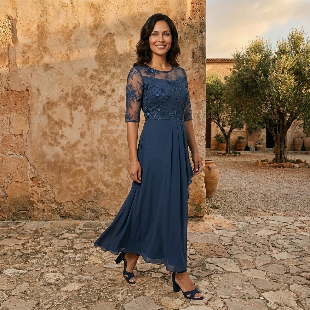 Lorenza | Lace-Bodice Chiffon Dress