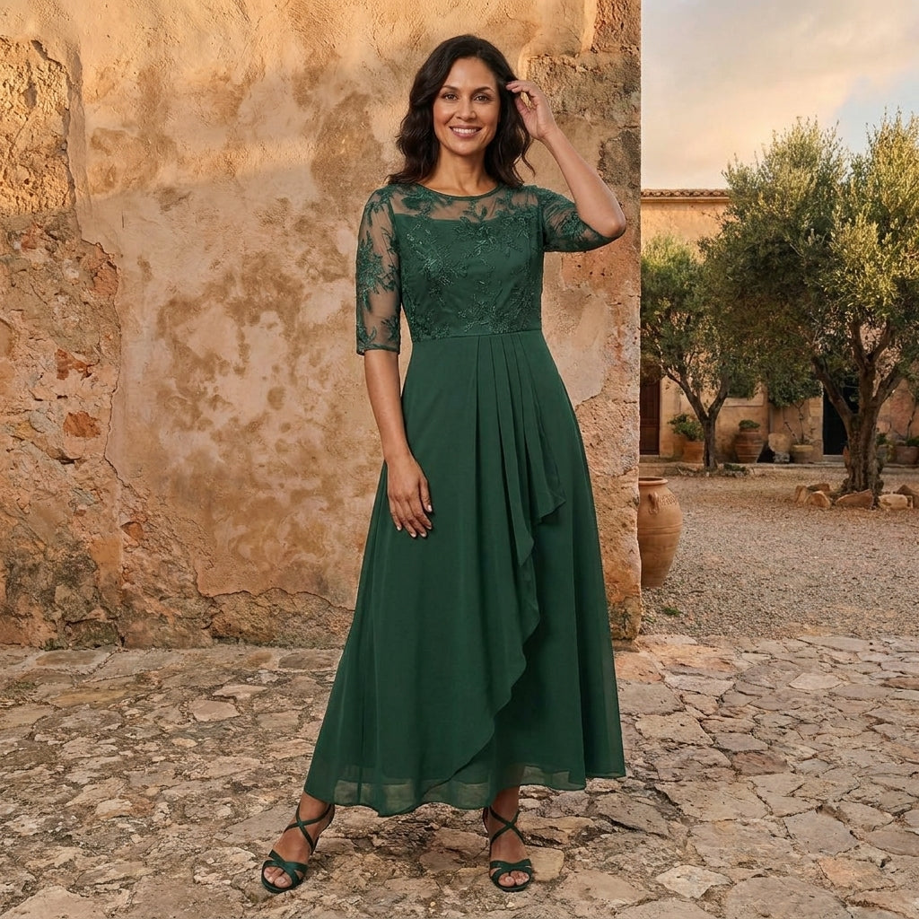 Lorenza | Lace-Bodice Chiffon Dress