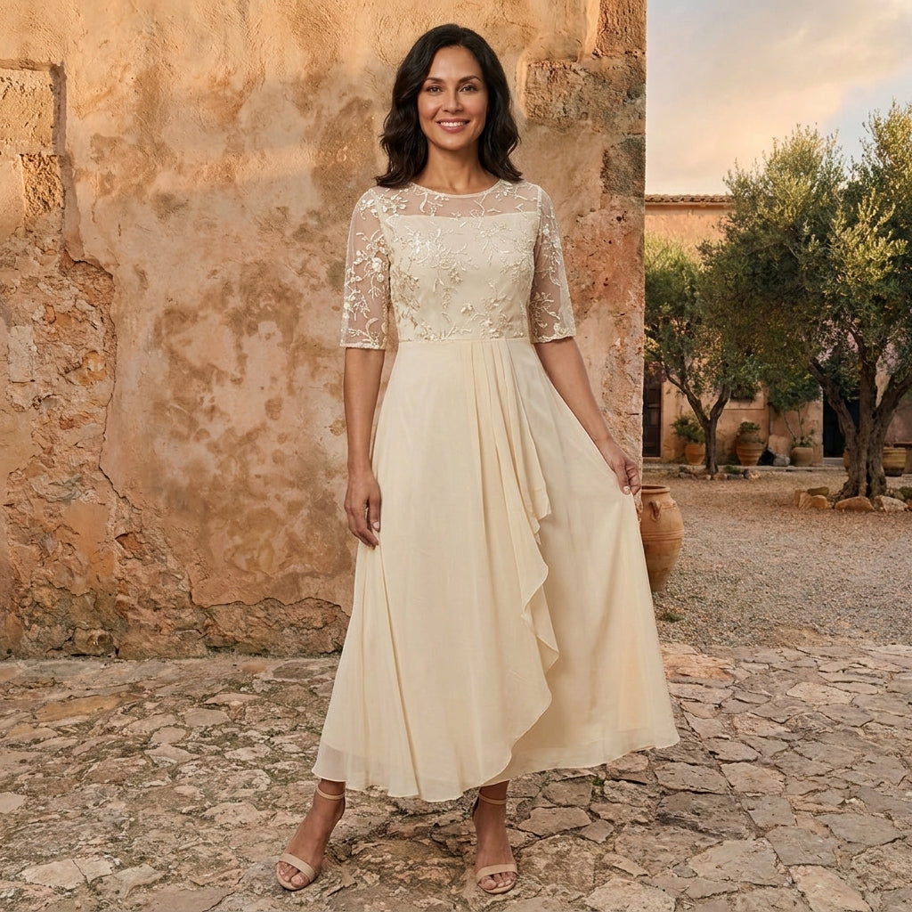Lorenza | Lace-Bodice Chiffon Dress