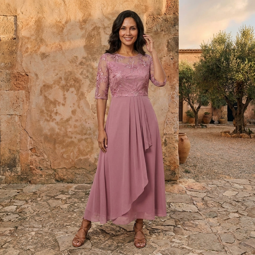 Lorenza | Lace-Bodice Chiffon Dress