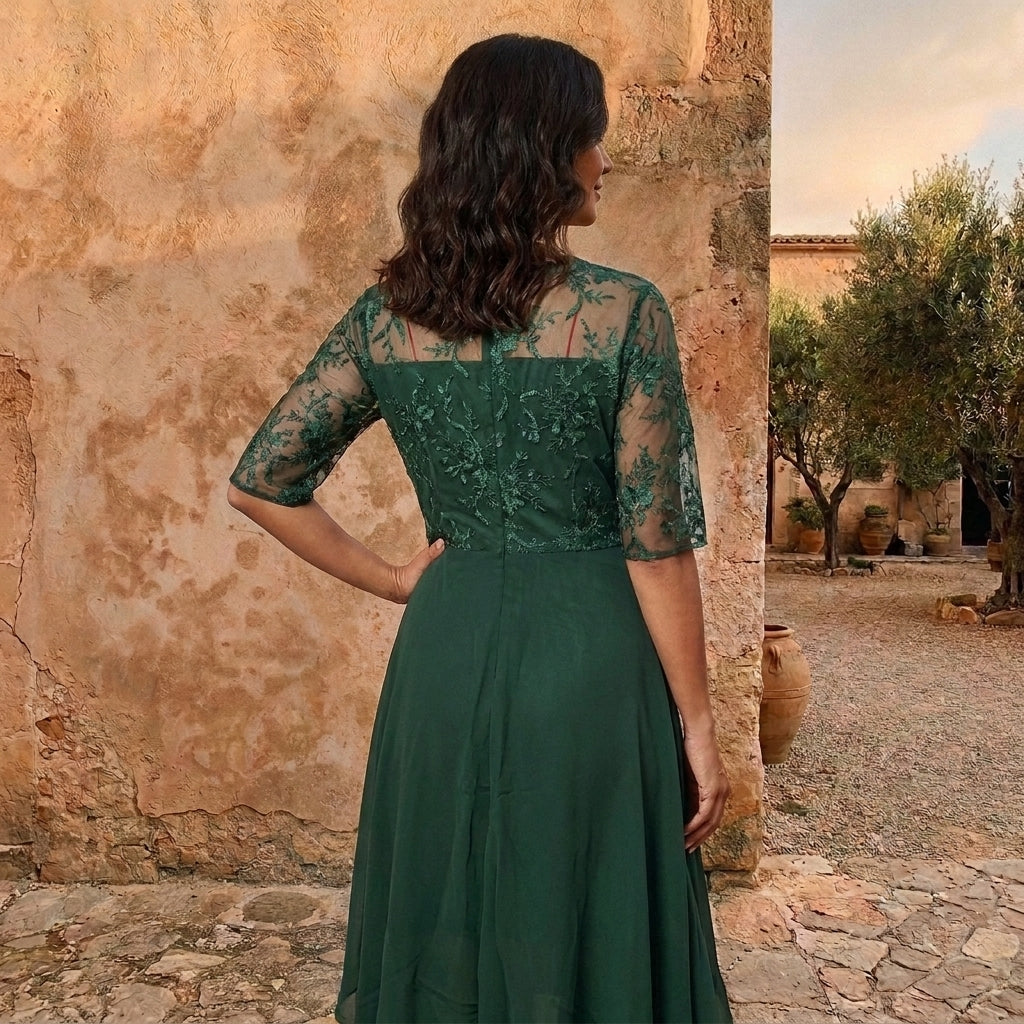 Lorenza | Lace-Bodice Chiffon Dress