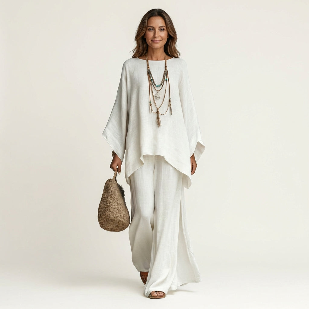 Majolie | Linen Blend Top and Trousers Two-Piece Set