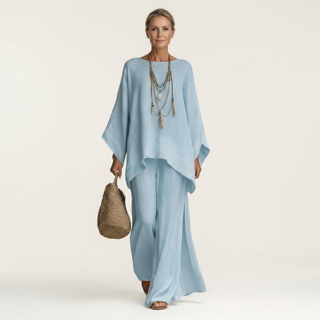 Majolie | Linen Blend Top and Trousers Two-Piece Set